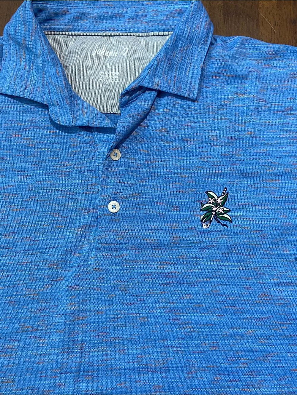 Johnnie-O Polo Shirt Men L Blue Heather Performance Laurel Valley Golf Club Logo